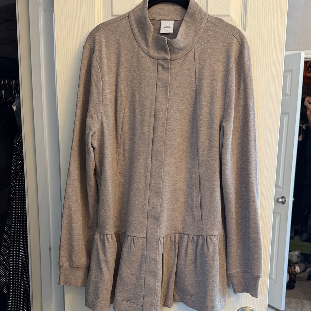 CAbi Taupe Peplum Jean Jacket